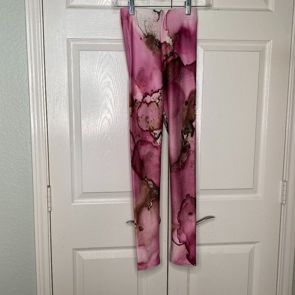 Fashioning Art Pink Watercolor Print Leggings Sz XS Athleisure Artsy Barbiecore - Picture 4 of 8